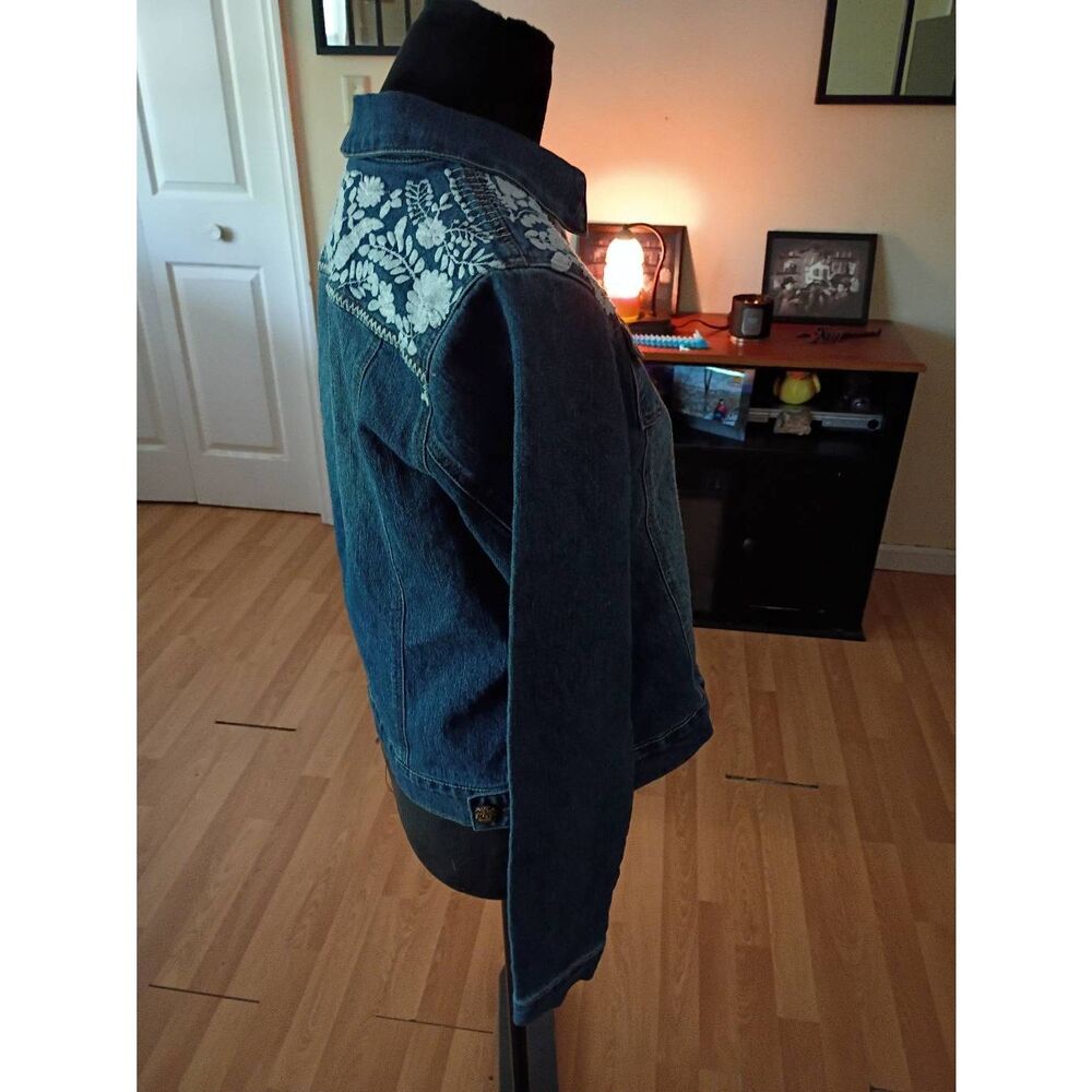 Small Hannah Button Up Denim Blue Jean Jacket Embroidered Floral Design Pockets - Picture 4 of 6